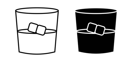 Whiskey Glass vector icon set black filled and outlined style.