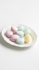 Colorful French Macarons on Elegant White Plate Displayed Delightfully