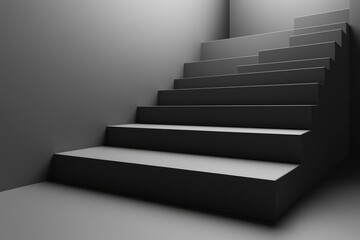 A minimal grayscale image of an upward staircase with shadows