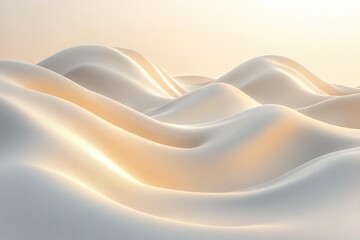 Abstract landscape featuring smooth white rolling hills and a subtle sky