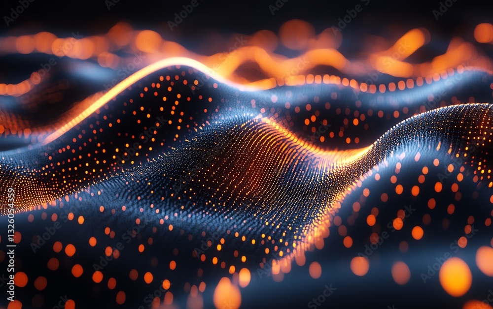 Poster abstract dark background with glowing binary code, data transfer concept, digital analysis, 3d rende