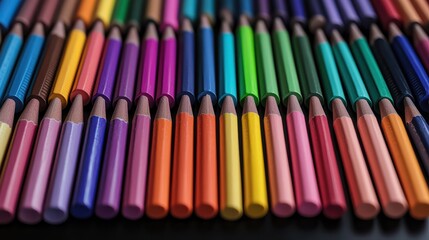 Naklejka premium Vibrant Assortment of Colored Pencils Laid Out for Creative Use and Art