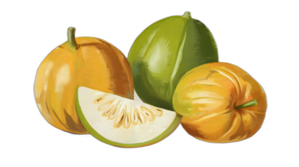 Realistic illustration of fresh, ripe clivia, emphasizing its smooth texture and vibrant color, against a clean white background for a fresh and minimalistic aesthetic.