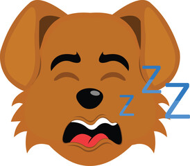 vector illustration emoji character face dog cartoon, snoring with mouth open and text zzz