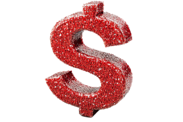 Sparkling red dollar sign decoration shines brightly