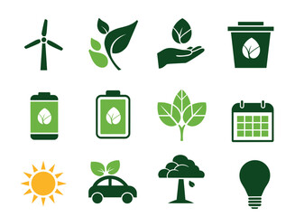 Eco-friendly icons for environmental protection and sustainability