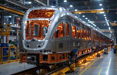 bus manufacturing industry, Bus assembly factory on assembly line
