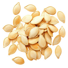 isolated transparent Background. Luxurious pile of pumpkin seeds isolated on pure background, showcasing their natural texture and color