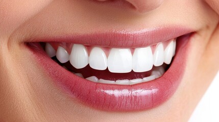Fototapeta premium Close-Up of Bright and Healthy Smile with White Teeth and Glossy Lips