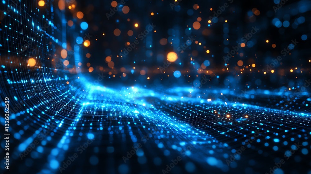 Poster highspeed 5g digital network with glowing blue connections, text, and 3d rendered lines on a futuris