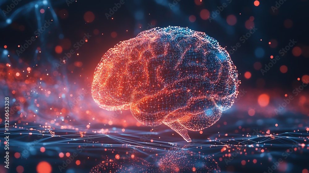 Aufkleber 3D rendered hologram of a brain with dynamic data visualization, set against a futuristic technology background, highlighting artificial intelligence and neural connectivity