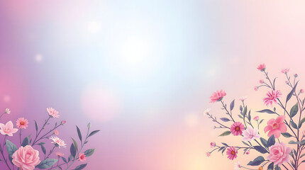 Fototapeta premium Blooming Serenity: A delicate arrangement of vibrant pink and purple flowers dances across a dreamy gradient background, creating a serene and captivating visual experience.