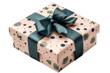 Beautifully wrapped gift with ribbon and floral design