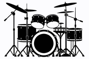 drum kit line art silhouette vector illustration