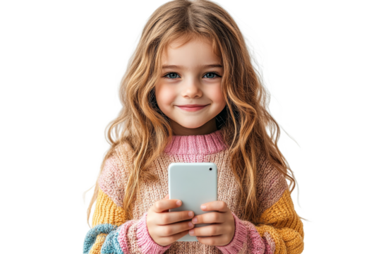 Little girl holding a smartphone with a smile