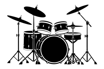 drum kit line art silhouette vector illustration