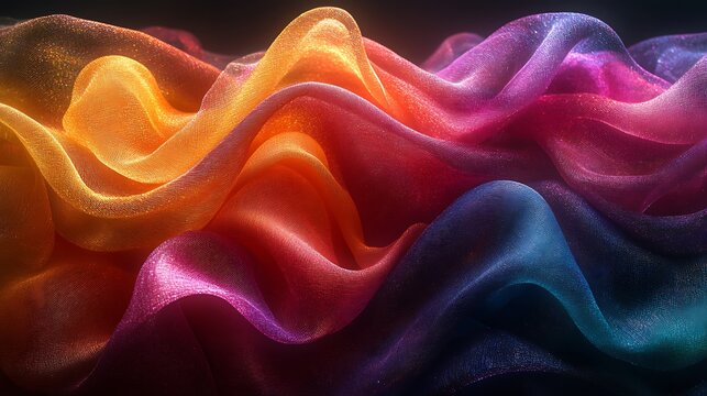 Abstract Colorful Fabric Waves Shimmering Gradient Textile Texture Draped Rainbow Mesh Background