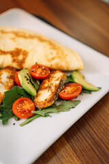 Breakfast Tortilla with Fried Tofu Cheese.