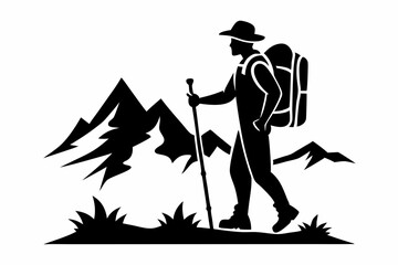 hiking line art silhouette vector illustration