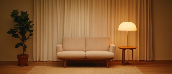 Elegant Interior with a Cozy Sofa Lamp and Plant Creating a Warm and Inviting Atmosphere Home Decor