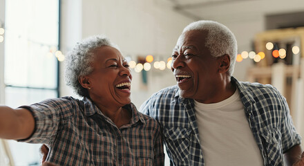 Joyful seniors embrace laughter, capturing a timeless moment of happiness and connection