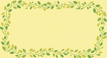 Obraz premium Light green leafy border on soft yellow background