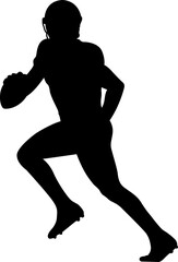 Silhouette American football player running, outline design and illustration.
