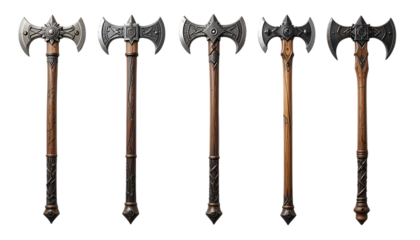 set of Medieval ax for viking warrior isolated on png