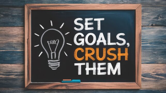 Motivational chalkboard with message: Set goals and crush them with confidence.
