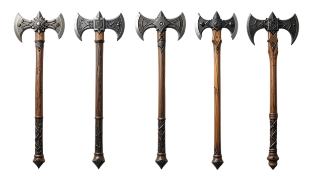 set of Medieval ax for viking warrior isolated on png - Powered by Adobe