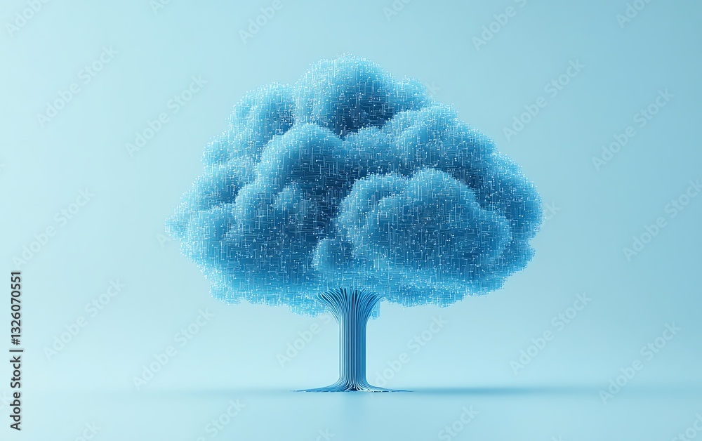 Poster Blue cloud computing icon with circuit design on a light blue background, 3D rendering, symbolizing advanced technology and digital infrastructure