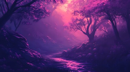 Obraz premium Ethereal Pink And Purple Pixel Forest Path At Dawn