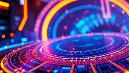 Abstract Tech Nexus A Luminous, Multi-Layered Interface with Glowing Elements, Highlighting Interconnected Digital Systems