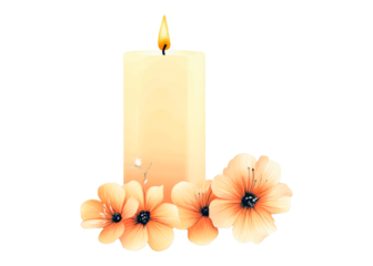 Elegant candle surrounded by soft orange flowers