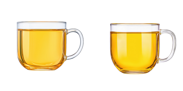 Two transparent beer mugs filled with golden beer, showcasing a creamy froth on top, emphasizing their unique shapes.