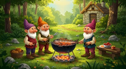 Obraz premium Los enanos están celebrando una fiesta de carne.