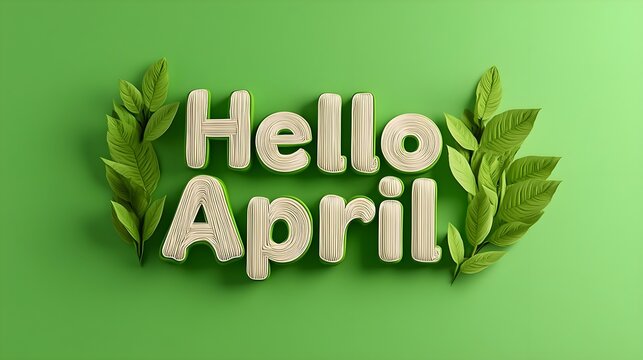 Spring celebration of hello april text with green foliage nature environment graphic design
