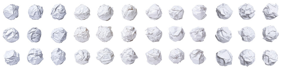 Fototapeta premium A series of crumpled white paper balls arranged in a grid pattern.