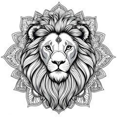 Fototapeta premium Wild feline vector illustration of a lion head, a powerful tribal animal sketch