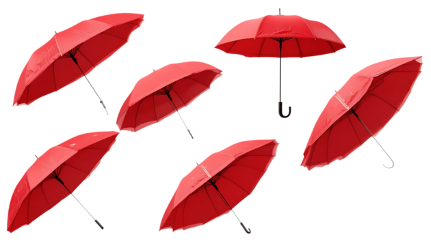 Open red umbrella isolated cutout object on png