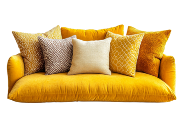 Cozy yellow sofa with decorative pillows