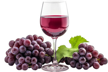 Fresh red wine and ripe grapes on clear backdrop