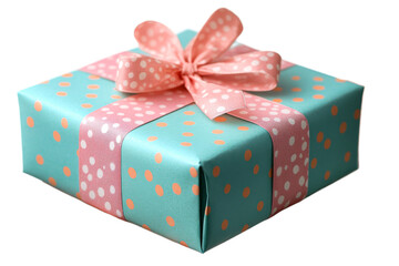 Colorful gift box with polka dots and ribbon design