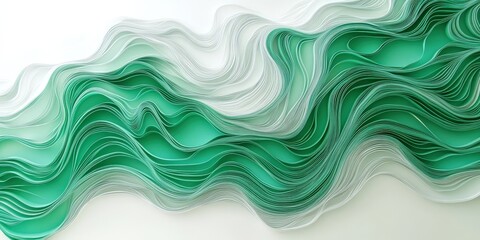 Fototapeta premium An enchanting dance of intricate white and green wavy lines over a light green canvas. This design weaves depth and dimension through its fluid arrangement, creating an eye-catching visual rhythm