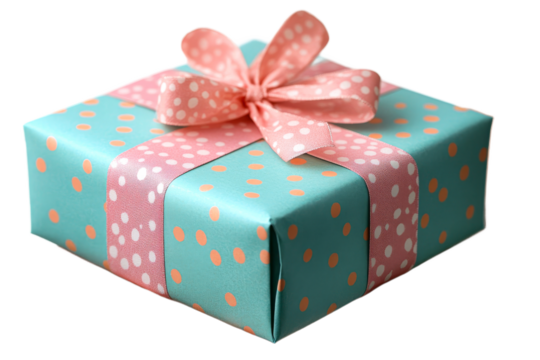 Colorful gift box with polka dots and ribbon design