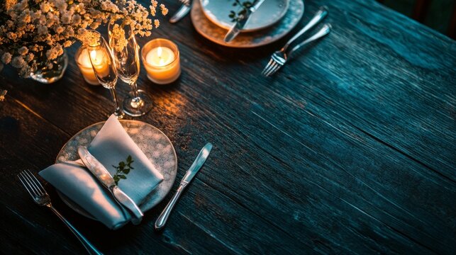 Elegant Dinner Table Setting with Candles and Floral Accents