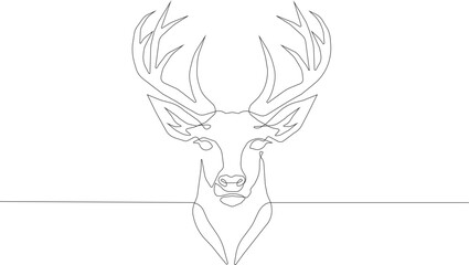 Continuous Line Drawing of a Stag Head.Front View