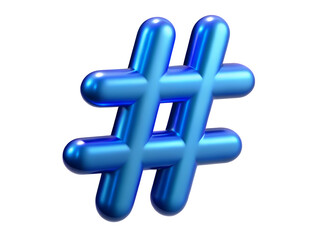Obraz premium 3D Blue Hashtag Icon - Social Media and Trending Symbol isolated on white transparent PNG background