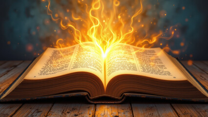 Obraz premium An open Bible with a magical aura surrounding its pages.
