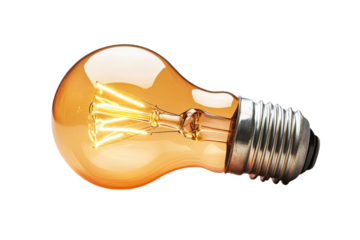 Classic amber light bulb with transparent background